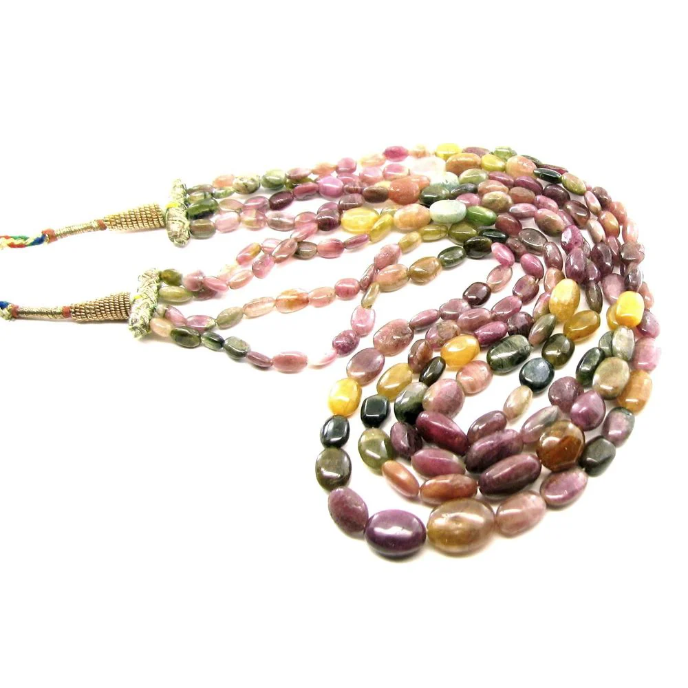445.4Ct 100% Natural Multicolor Tourmaline 4 Line Beads Necklace - Image 3