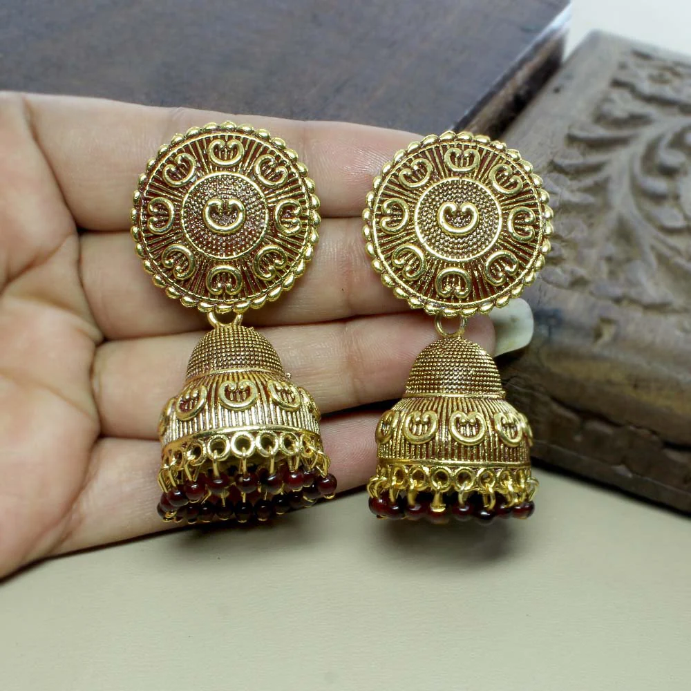 Beautiful Party Wear Classical Jhumka Gold Plated Dangle Earrings for women - Image 14