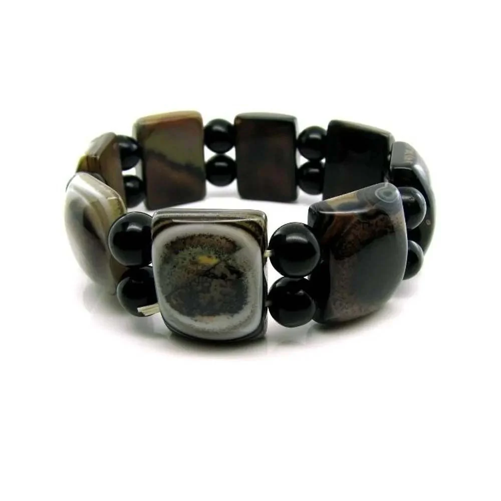 Black grey agate Natural Gemstone Beads Elastic Band Stretchable Bracelet - Image 3