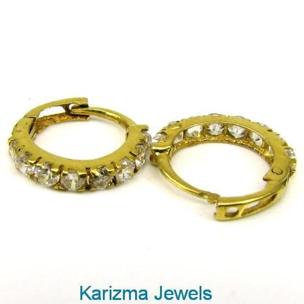 Bollywood Indian Style EARRINGS HOOP Style PAIR 14k Solid Real Gold - Image 3