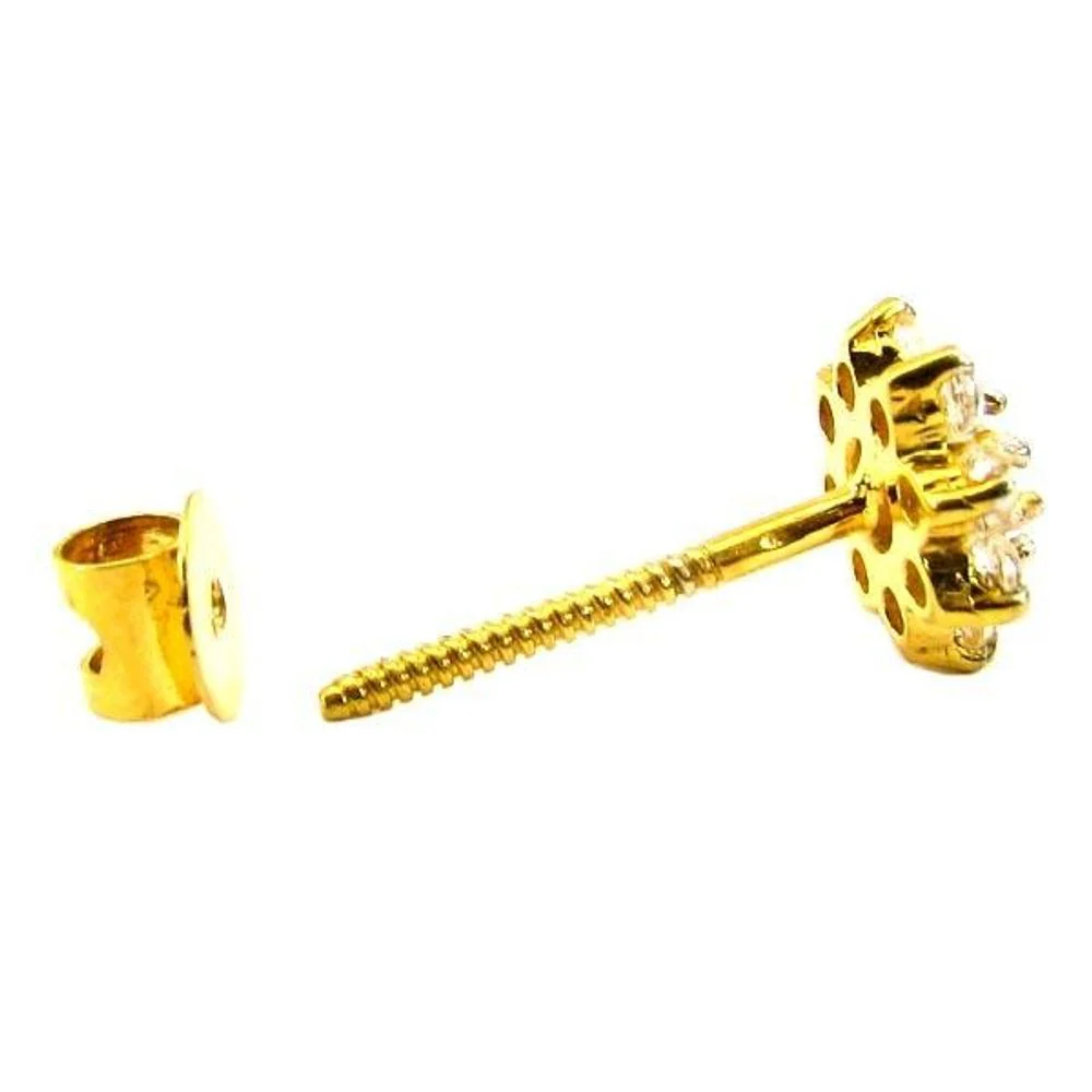 Charming CZ Studded EAR Studs PAIR 14k Solid Real Gold Screw Back - Image 3