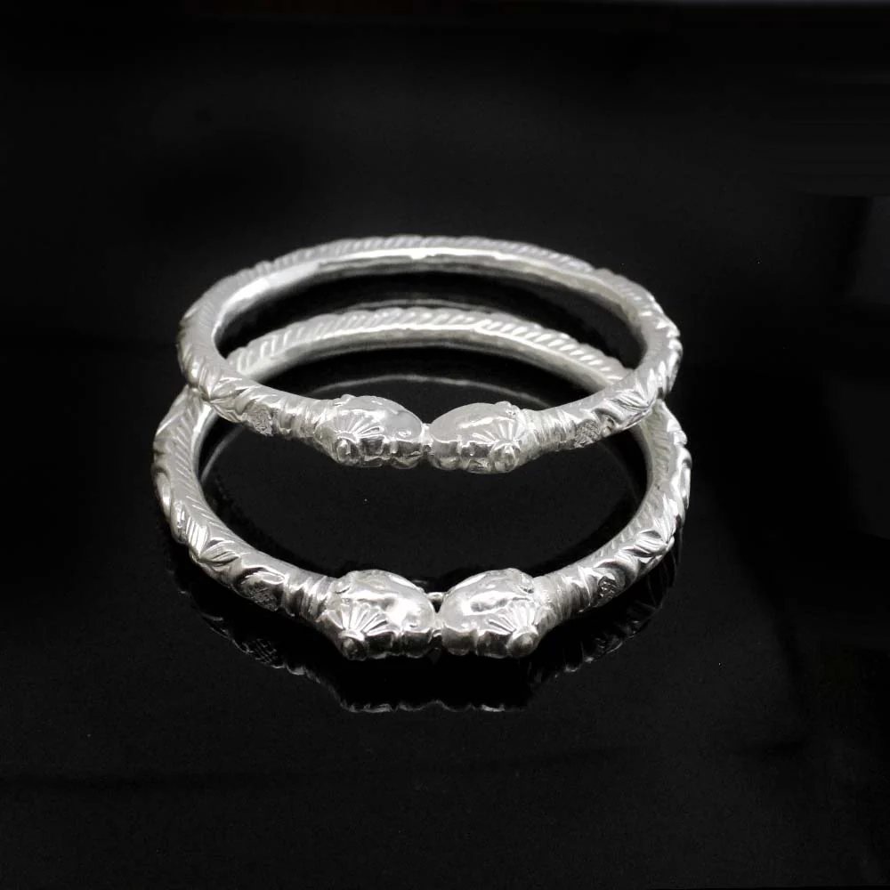 Elephant Face Real Silver Bangles Bracelet- 6.4 CM - Image 3