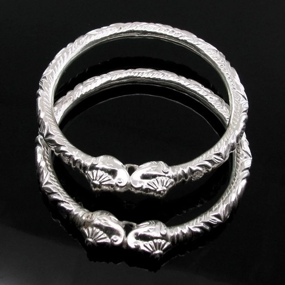 Elephant Face Real Silver Bangles Bracelet- 6.4 CM - Image 4
