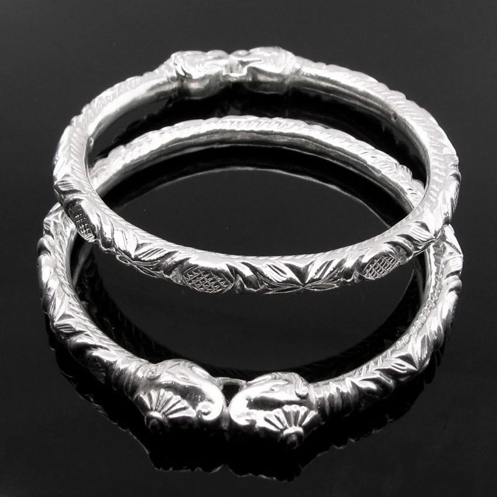 Elephant Face Real Silver Bangles Bracelet- 6.4 CM - Image 5