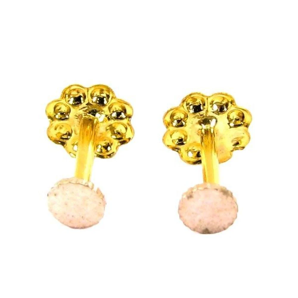 Ethnic Indian 14k Solid Real Gold Studded EAR Studs PAIR Silver Push Back - Image 4