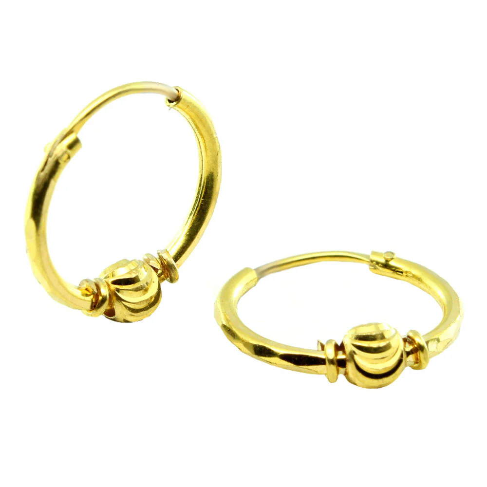 Ethnic Indian Hinged Hoop EARRINGS 14k Solid Yellow Gold - Pair - Image 3