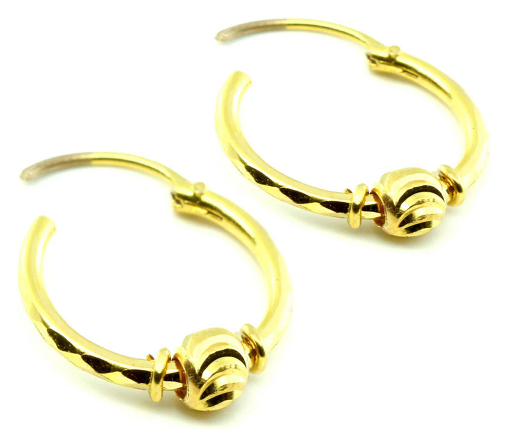 Ethnic Indian Hinged Hoop EARRINGS 14k Solid Yellow Gold - Pair - Image 4