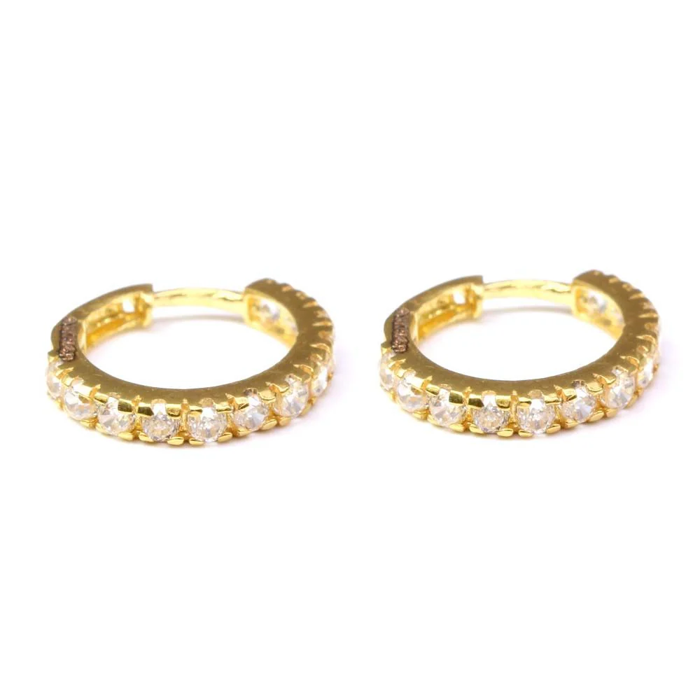 Ethnic Style Hinged Hoop EAR Stud 18k Solid Real Yellow Gold - Pair - Image 3