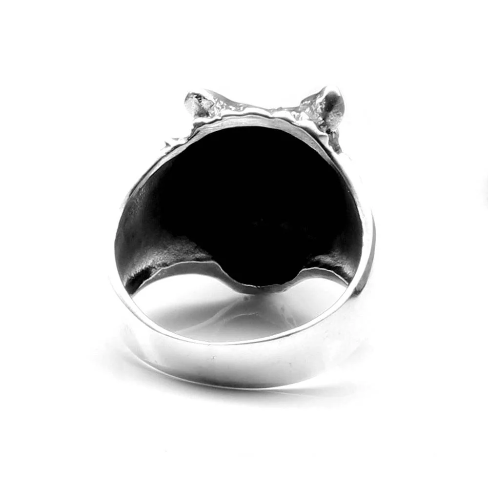 Fox Head Punk Oxidized 925 Sterling Silver Men's Ring - Image 4