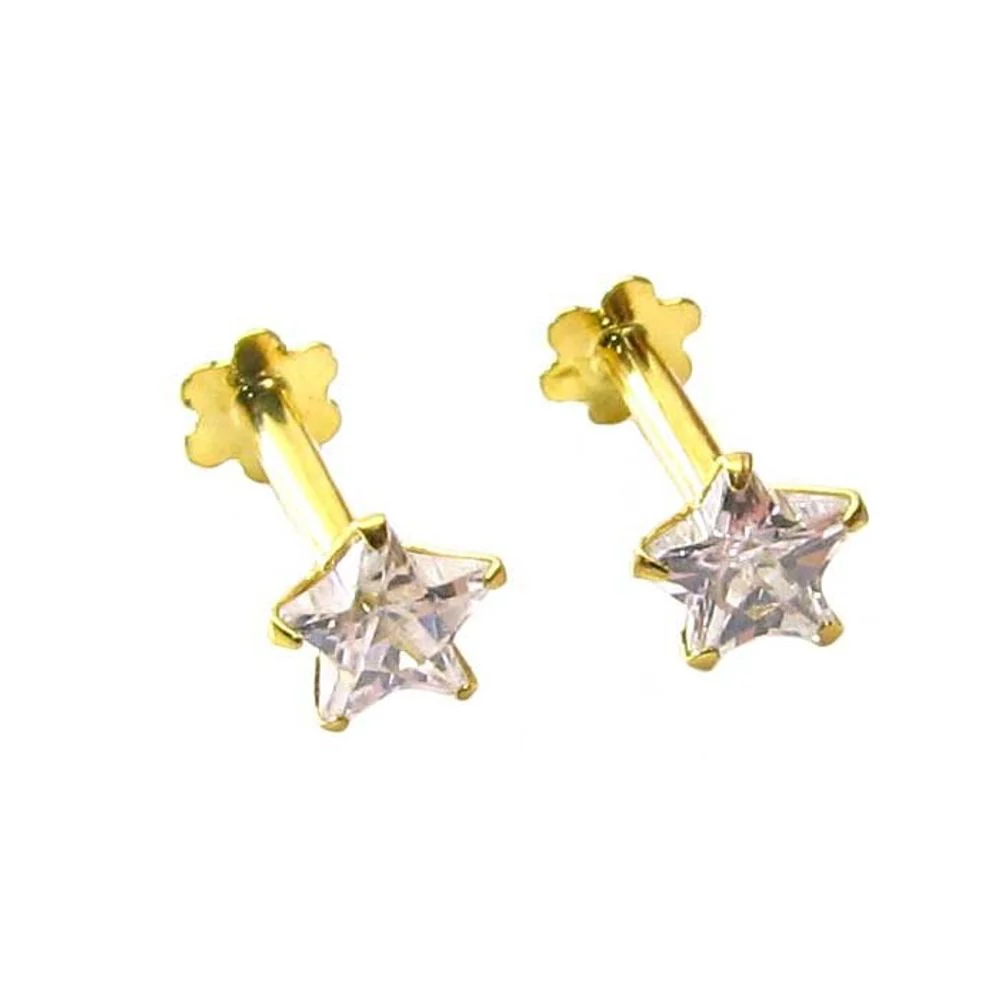 Graceful White CZ Studded EAR Studs PAIR 14k Solid Real Gold Screw Back - Image 3