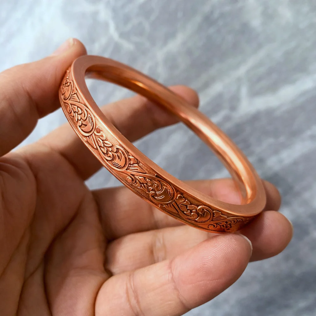 Heavy Flat Engraved Copper Kada for Men - Image 3