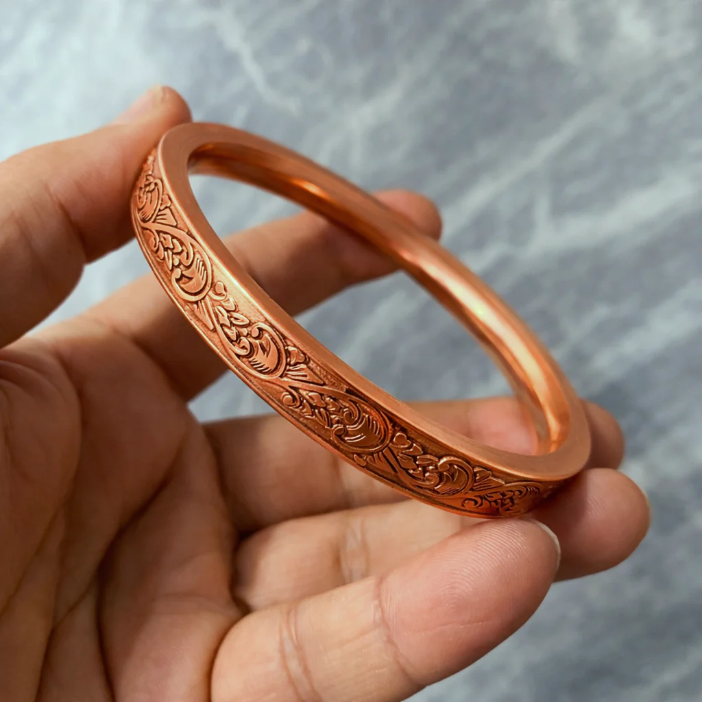 Heavy Flat Engraved Copper Kada for Men - Image 4