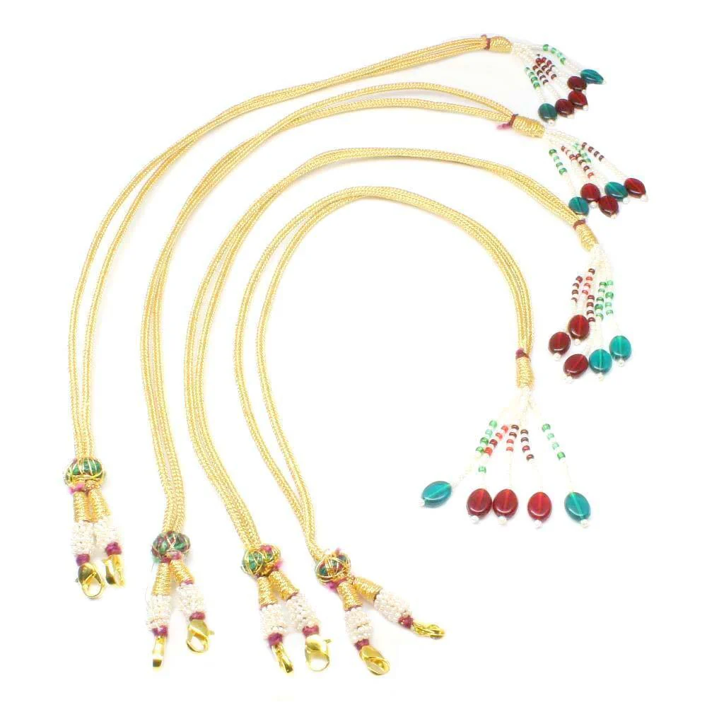 Indian Adjustable Necklace Tassel Golden Red Green Beads Wholesale Lot - Image 4