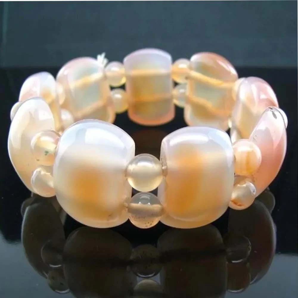 Pink orange Agate Natural Gemstone Beads Elastic Band Stretchable Bracelet - Image 3