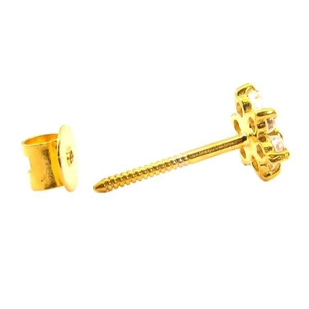 Precious CZ Studded EAR Studs PAIR 14k Solid Real Gold Screw Back - Image 3