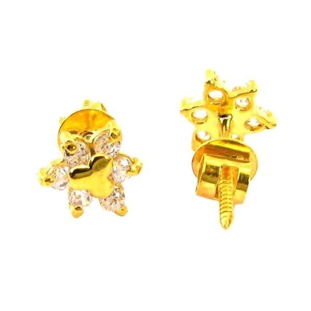 Precious CZ Studded EAR Studs PAIR 14k Solid Real Gold Screw Back - Image 4