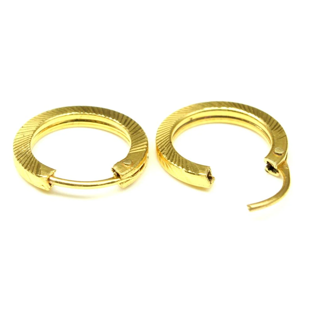 Real 14k yellow gold Hoop Earrings simple hi polish cut hollow pipe loop Pair - Image 3