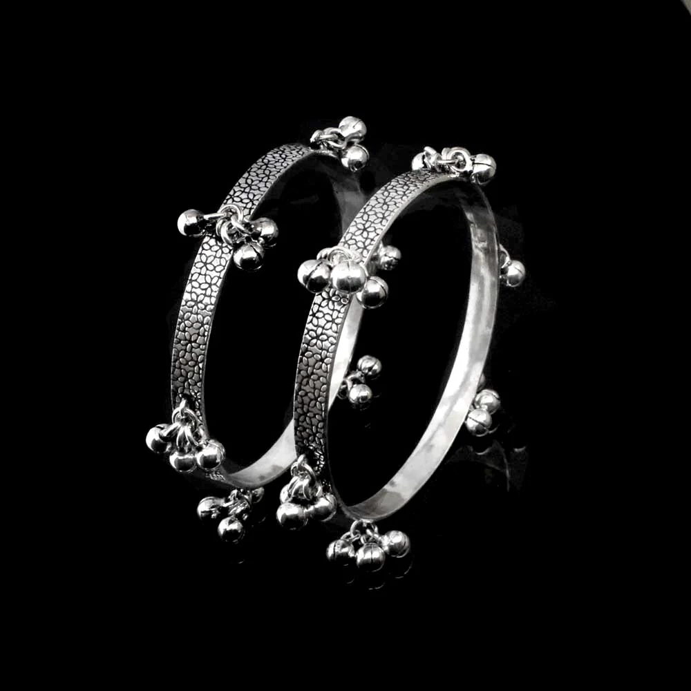 Real Sterling Silver with jingle Bells Women Oxidized Bangles Pair - Image 3
