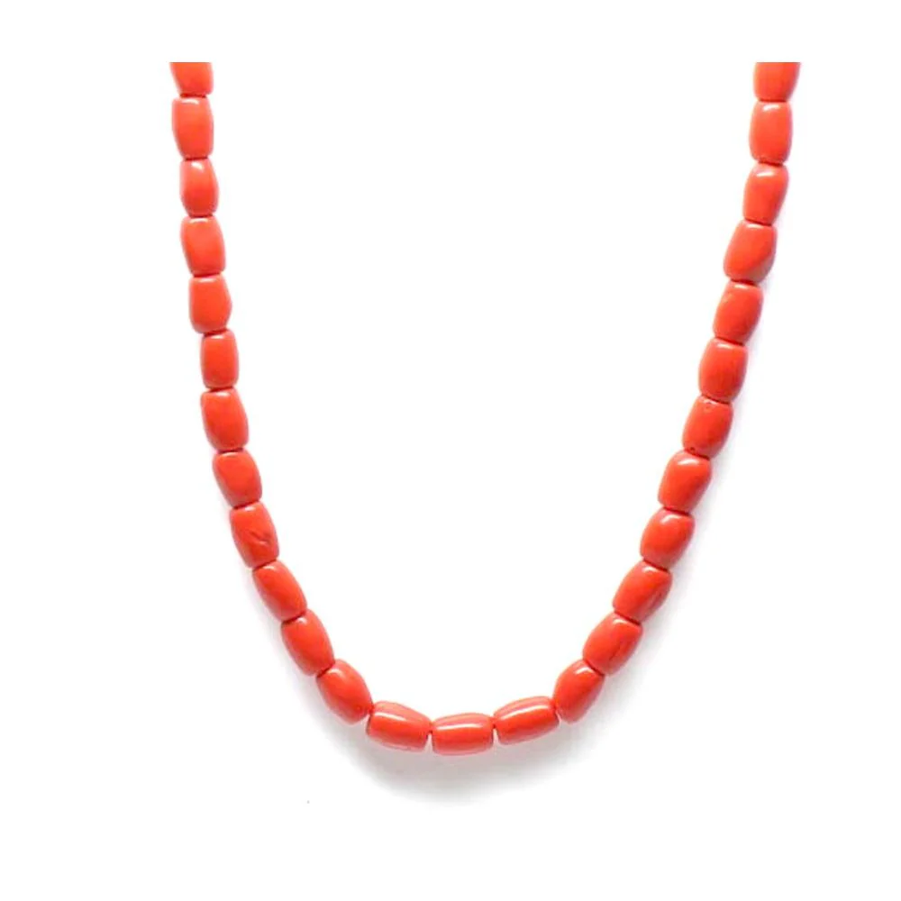 Red Coral replica Beads drum shape Single line 15" Necklace Mala - Image 3