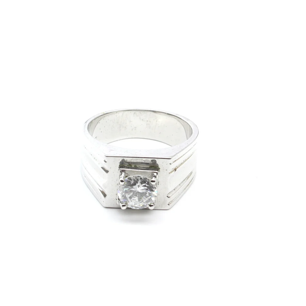 Solid .925 Sterling Silver Men's Ring CZ Studded Platinum Finish - Image 3