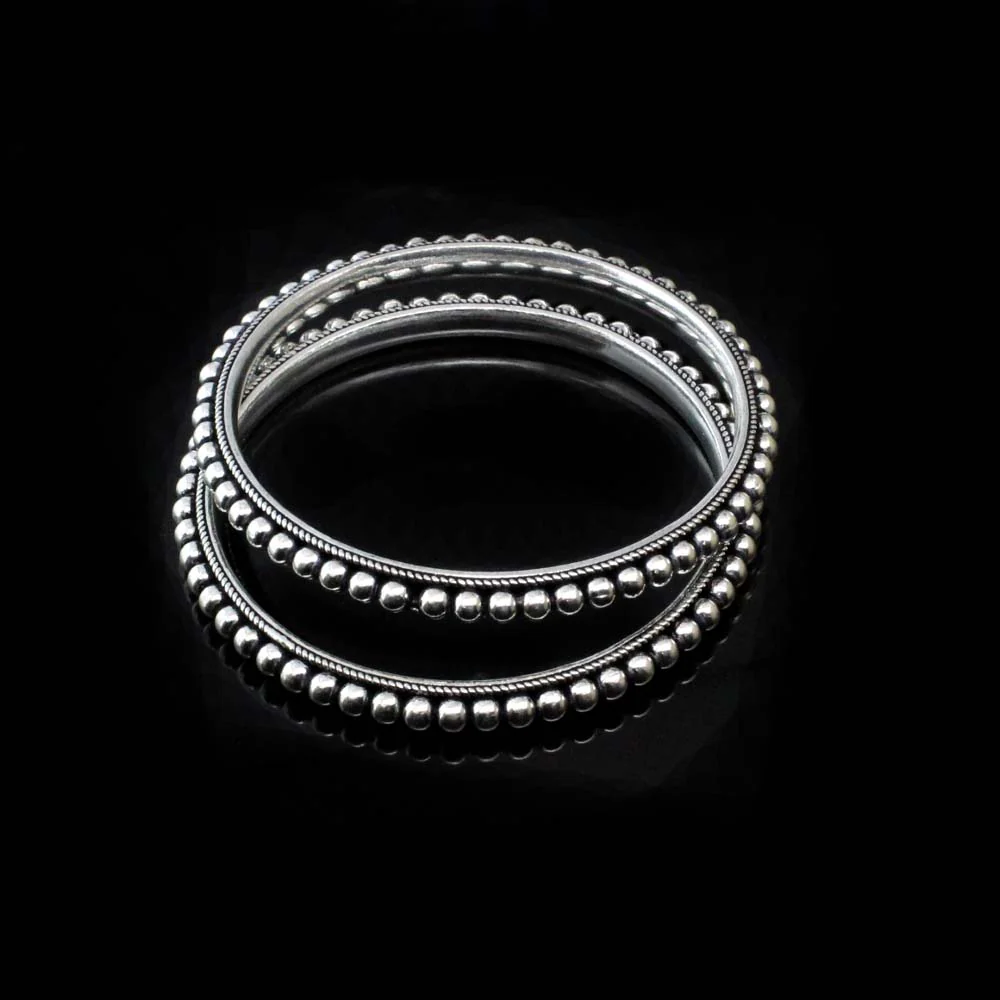 Traditional Real Sterling Silver Women Oxidized Bangles Pair - Image 4