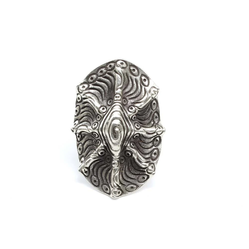 Tribal square hand engraved textured Real Sterling Silver Ring adjustable - Image 3
