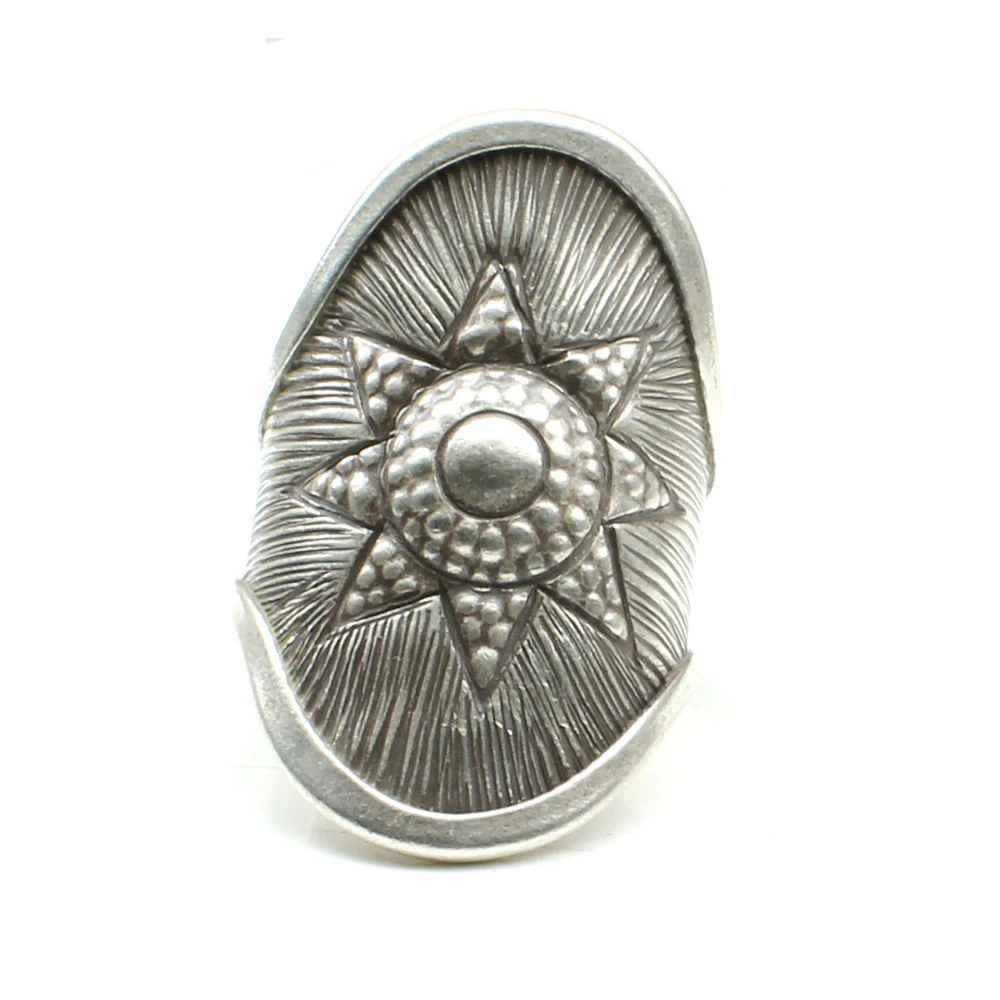 Tribal Star textured Real Solid Sterling Silver wrap Ring adjustable - Image 3
